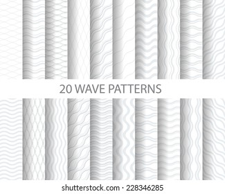 20 soft gray wave seamless  patterns, Pattern Swatches, vector, Endless texture can be used for wallpaper, pattern fills, web page,background,surface  