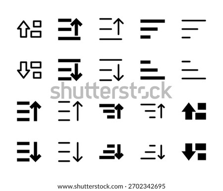 20 Sort Ascending Descending Icons Line and Solid style for Data Control