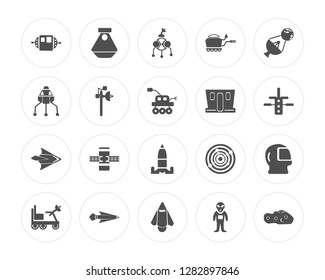 20 Space capsule, ship, Rocket Moon rover, Satellite, Nasa, shuttle, Voyager modern icons on round shapes, vector illustration, eps10, trendy icon set.