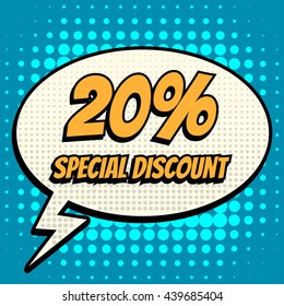 20% special discount comic book bubble text retro style