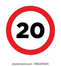 20 Speed Limit Road Traffic Attention Warning Caution Sign Symbol Icon Vector Flat