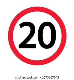 20 speed limite sign flat vector icon isolated on a white background.