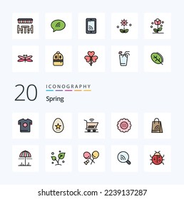 20 Spring Line Filled Color icon Pack like chat spring trolly eat resturant