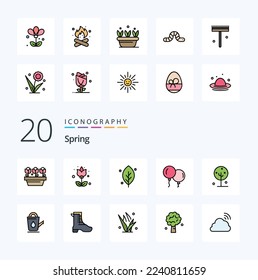 20 Spring Line Filled Color icon Pack like lotus blooming ecology spring baloons