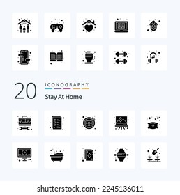 20 Stay At Home Solid Glyph icon Pack like relax art hobby painting art