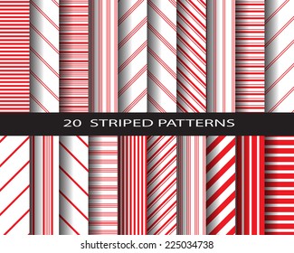 20 striped seamless patterns, red and write color, vector, Textures for wallpaper, fills, web page background, surface. 