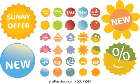 20 sommerliche süße Aufkleber. Vektorgrafik