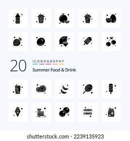 20 Summer Food  Drink Solid Glyph icon Pack like ice cream cream banana sweet candy
