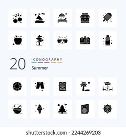 20 Summer Solid Glyph icon Pack like dinner beach diving pass summer coconut