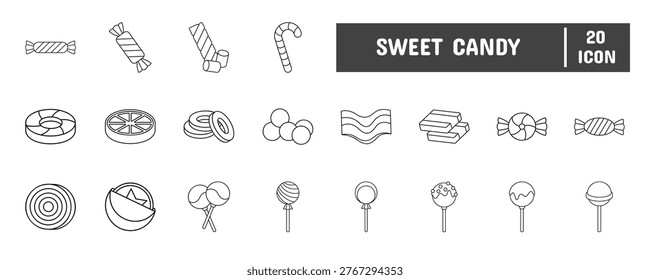 20 Sweet Candy Line Icon Illustration Set