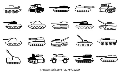 20 Tank icons set. tank military icons collection. isolated on white background. editable file