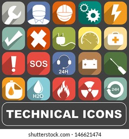 20 Technical Icons  in Long Shadow Style