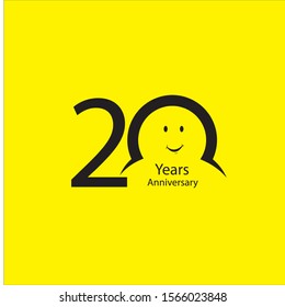 20 th anniversary numbers. 20 years old yellow background coloured logotype. Age congrats, congratulation idea. Isolated abstract graphic design template. Creative 