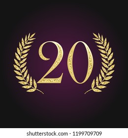 20 Th Years Old Logotype. Isolated Elegant Abstract Nominee Graphic Emblem First 1st Place. Congratulating Celebrating Decorating Design Template. Round Shape Luxurious Digits, Up To -20 % Percent Off