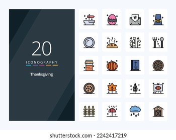 20 Thanks Giving line Filled icon for presentation
