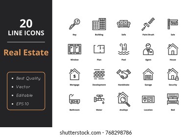 20 Thin Line Real Estate Icons