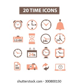 20 time, clock isolated flat icons, signs, illustrations set, vector for web, application