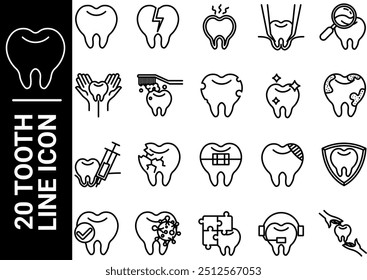 20 tooth line icon, black and white