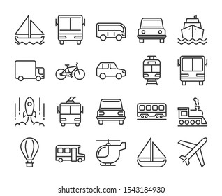 20 Transport icons. Transportation line icon set. Vector illustration.