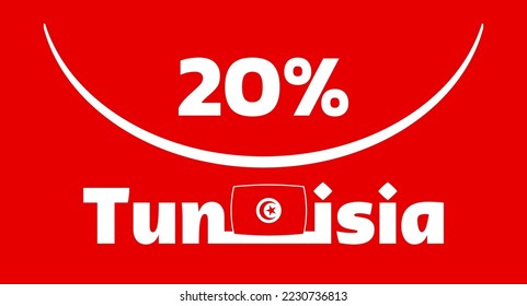 20% Tunisia sign label vector art illustration with visible font, stylized in white color on a red background