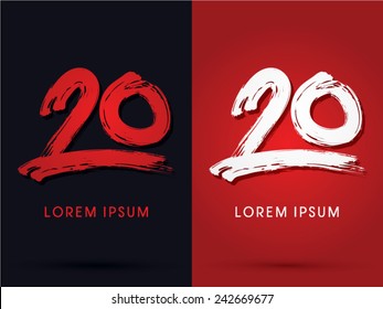 20, Twenty grungy  font, brush, logo, symbol, icon, graphic, vector.