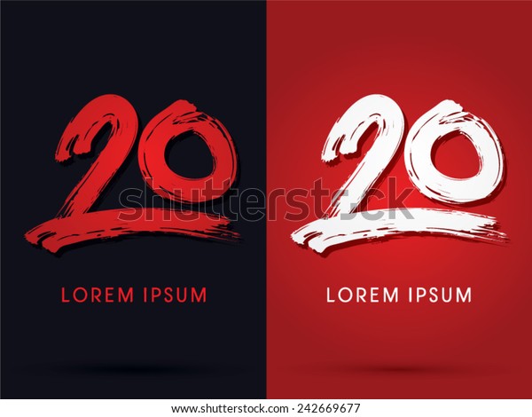 20, Twenty grungy font, brush, logo, symbol, icon, graphic, vector.