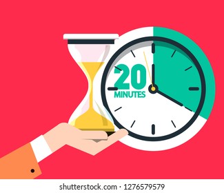 20 Twenty Minutes Timer. Sand Clock - Hourglass Vector Flat Design Icon.