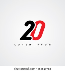20 twenty number linked logo red black theme vector art illustration