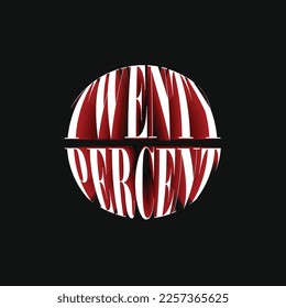 20% Twenty Percent Discount Off 3D Spherical Circular Red Black Numeric Letter Abstract Font Typography Creative Initial Vector