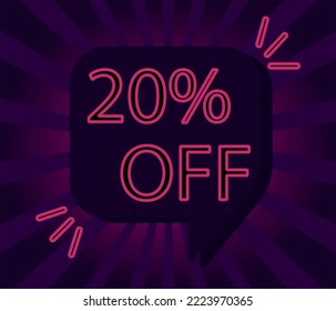 20% twenty percent off. pink outline on purple and black background. sale shopping banner. business fashion