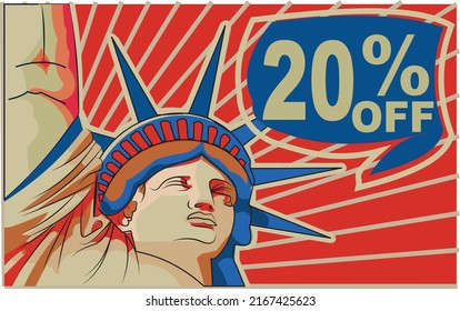 20% twenty percent promotion red blue discount statue of liberty 4th july holiday independence day