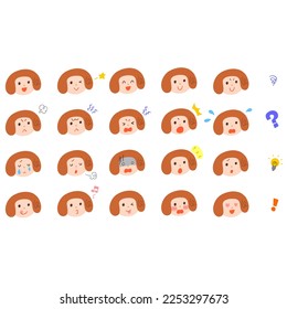 20 types of female facial expressions No outline
