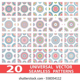 20 universal different vector seamless patterns (tiling). Endless texture can be used for wallpaper, pattern fills, web page background, surface textures. Set modern design ornament