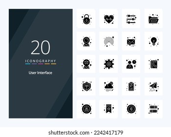 20 User Interface Solid Glyph icon for presentation