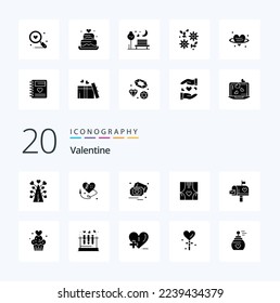 20 Valentine Solid Glyph icon Pack like love valentines day valentine heartm heart