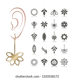 20 vector designs of earring. Cutout silhouette with floral pattern. Template is suitable for creating fashion & charm women jewellery: earrings, necklace or bracelet.