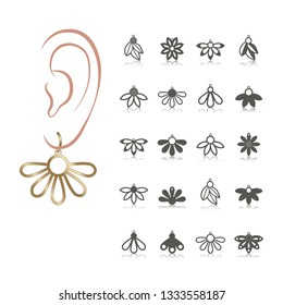 20 vector designs of earring. Cutout silhouette with floral pattern. Template is suitable for creating fashion & charm women jewellery: earrings, necklace or bracelet.