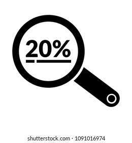 20% vector icon and magnifying glass