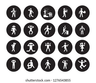 20 vector icon set : broken human, aggravated alive alone amazed better awesome angry anxious bad human isolated on black background