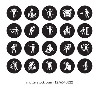 20 vector icon set : shocked human, overwhelmed pained pissed off safe relaxed proud ready rough human isolated on black background