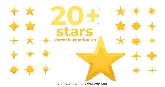 20+ Vector stars icon isolated on white background. Twinkling stars. Cartoon stars illustration. Minimalist icons for game, landscapes, ui and more.
