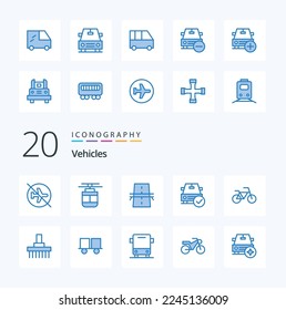 20 Vehicles Blue Color icon Pack like complete car transportation highway creative