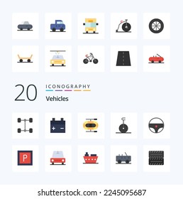 20 Vehicles Flat Color icon Pack like van car monocycle vehicles wheel