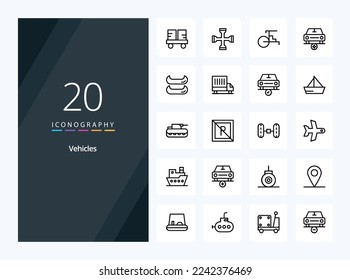 20 Vehicles Outline icon for presentation