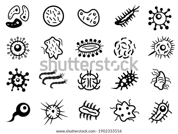 20 Virus icons set, Bacteria,\
microbes, vector a symbol template on white background.\
vector