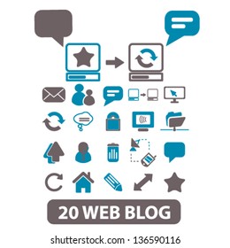 20 web blog, internet site icons, signs vector