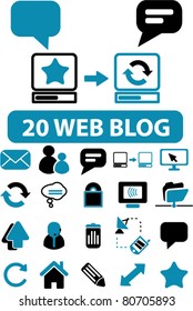 20 web internet blog icons, signs, vector illustrations