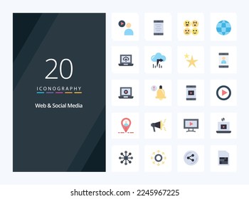 20 Web And Social Media Flat Color icon for presentation