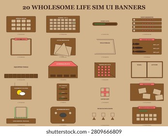 20 Wholesome Life Sim UI Banners for Cozy Game Design and Development Assets