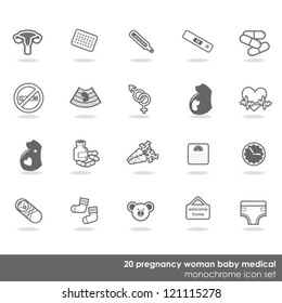 20 woman pregnancy test gender newborn baby gray vector isolated icon set